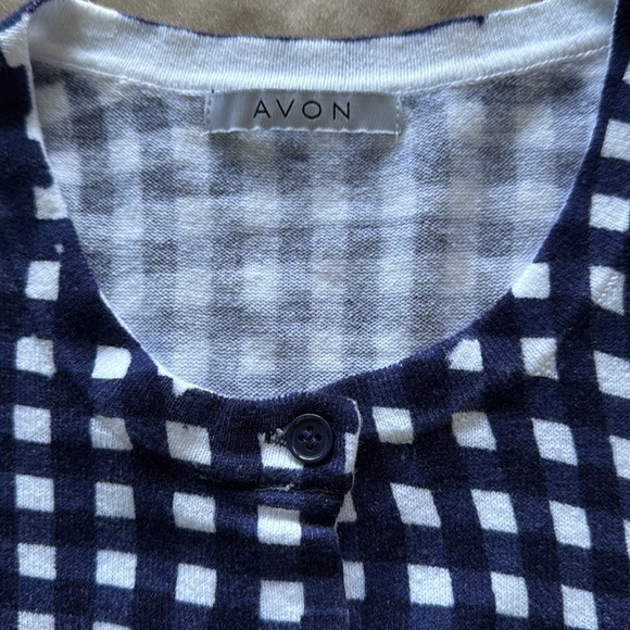 Navy/White Gingham Cotton Cardigan Houndstooth Plaid Button Front 3/4 Sleeve MED - Picture 5 of 10